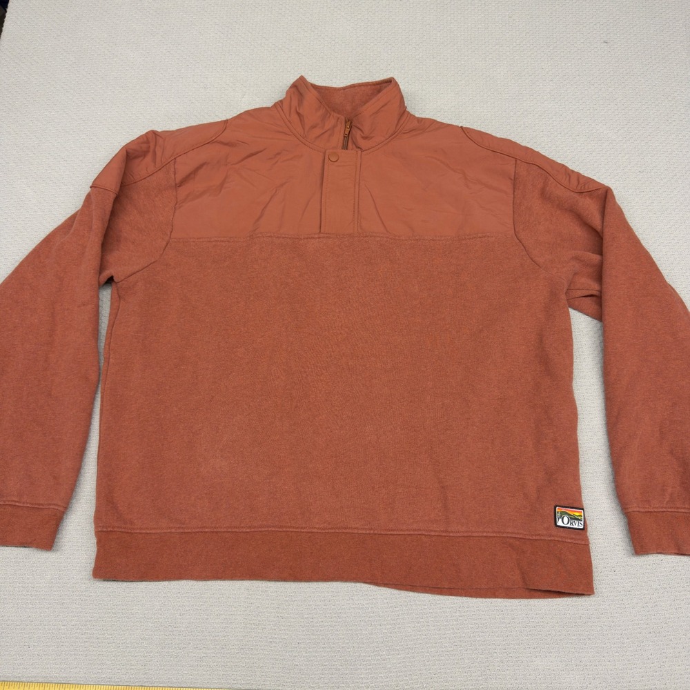 Orvis 1/4 Zip Pullover Mens XXL Orange Fleece Mid Layer Sweatshirt Casual